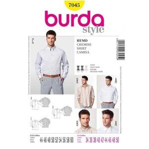 Burda Pattern 7045 Men’s Long Sleeve Work Casual Shirts Button Up Sizes 34-50